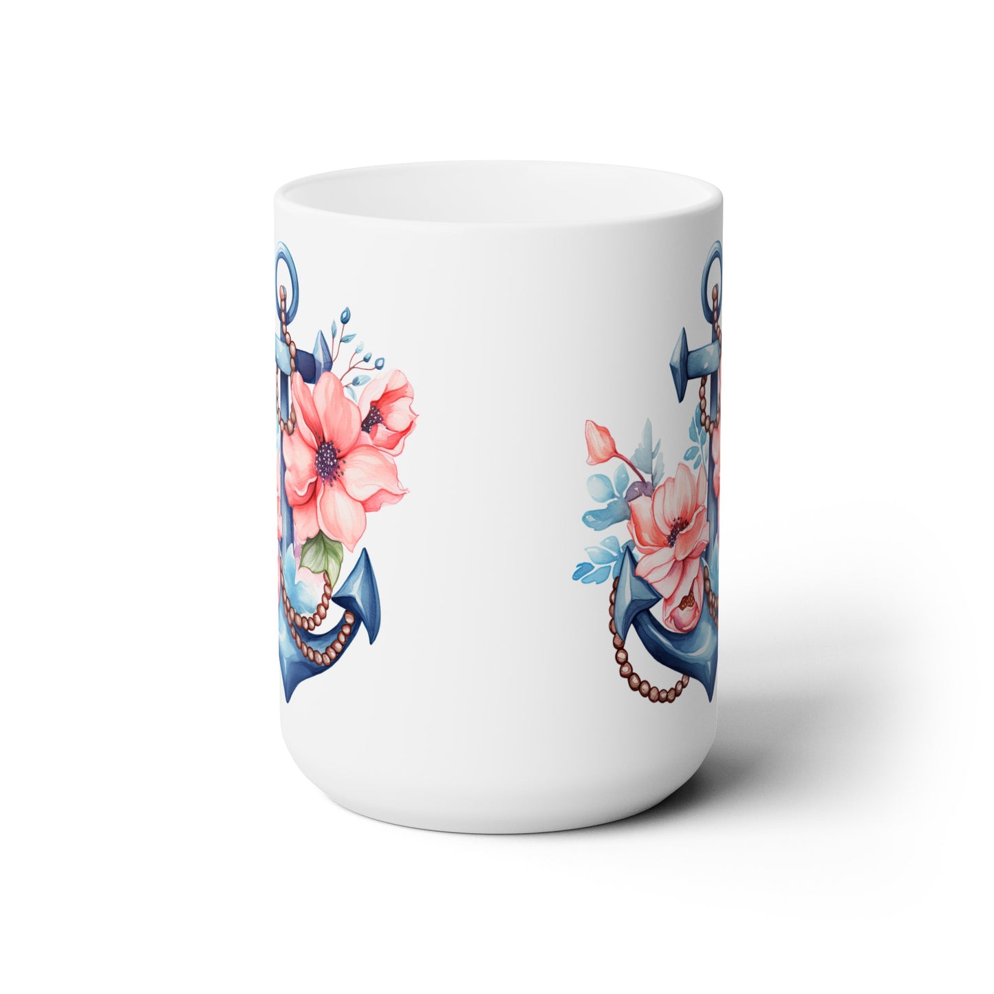 Floral Anchor Ceramic Mug, 15 oz