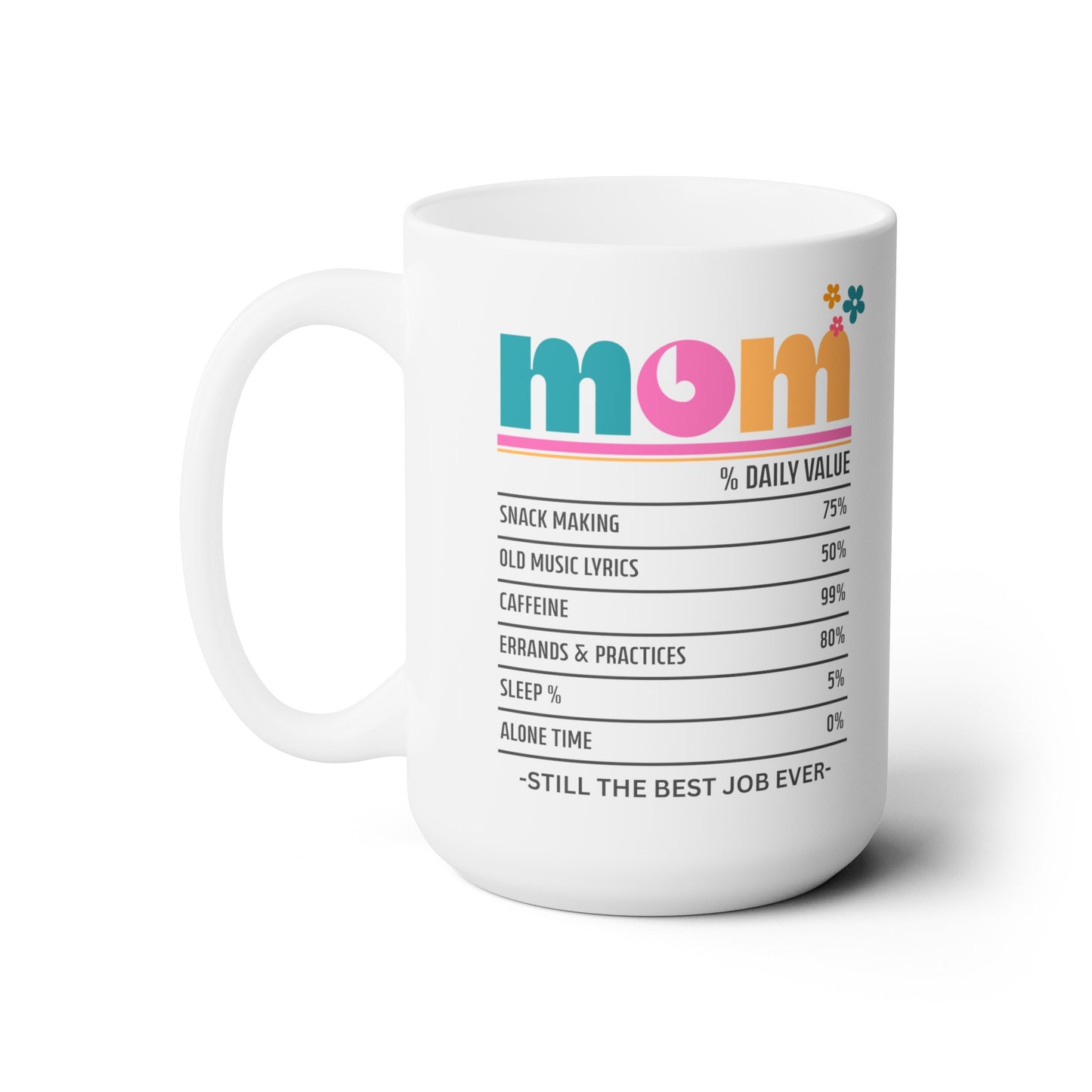 Mom - Best Job Ever Ceramic Mug (Bold Colors), 15 oz