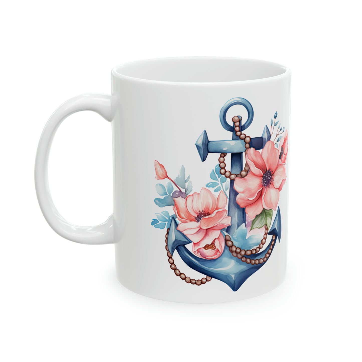 Floral Anchor Mug, 11oz